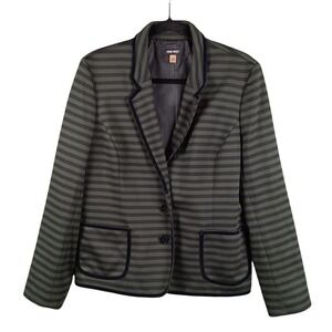 Nine West Women's‎ Blazer Size 14 Olive Green Black Striped Career Jacket